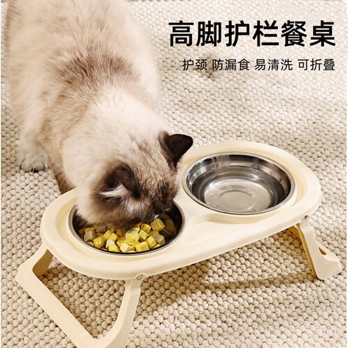 高脚护颈不锈钢防漏食防打翻猫碗