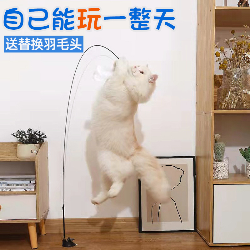 猫咪自嗨羽毛吸盘钢丝长杆铃铛