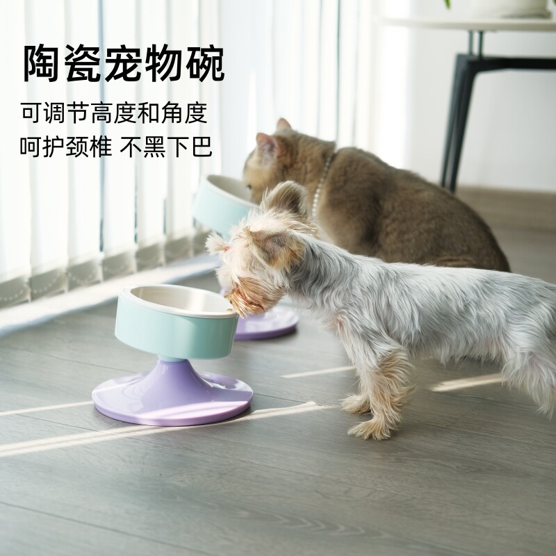 猫碗狗碗陶瓷宠物食盆喂食碗猫咪喝水碗保护颈椎可调节高度防打翻