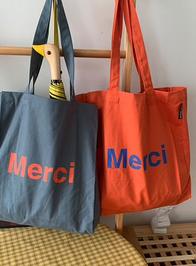 2023merci同款ins超火手拎单肩包环保购物袋文艺范女大容量帆布包