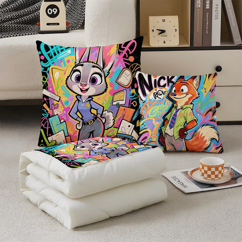 疯狂动物城抱枕超软两用多功能空调被办公抱枕被子二合一被子卡通