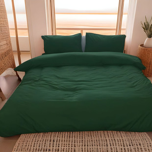 复古国风小清新纯墨绿色四件套军绿色三件套水洗棉被套床上用品4