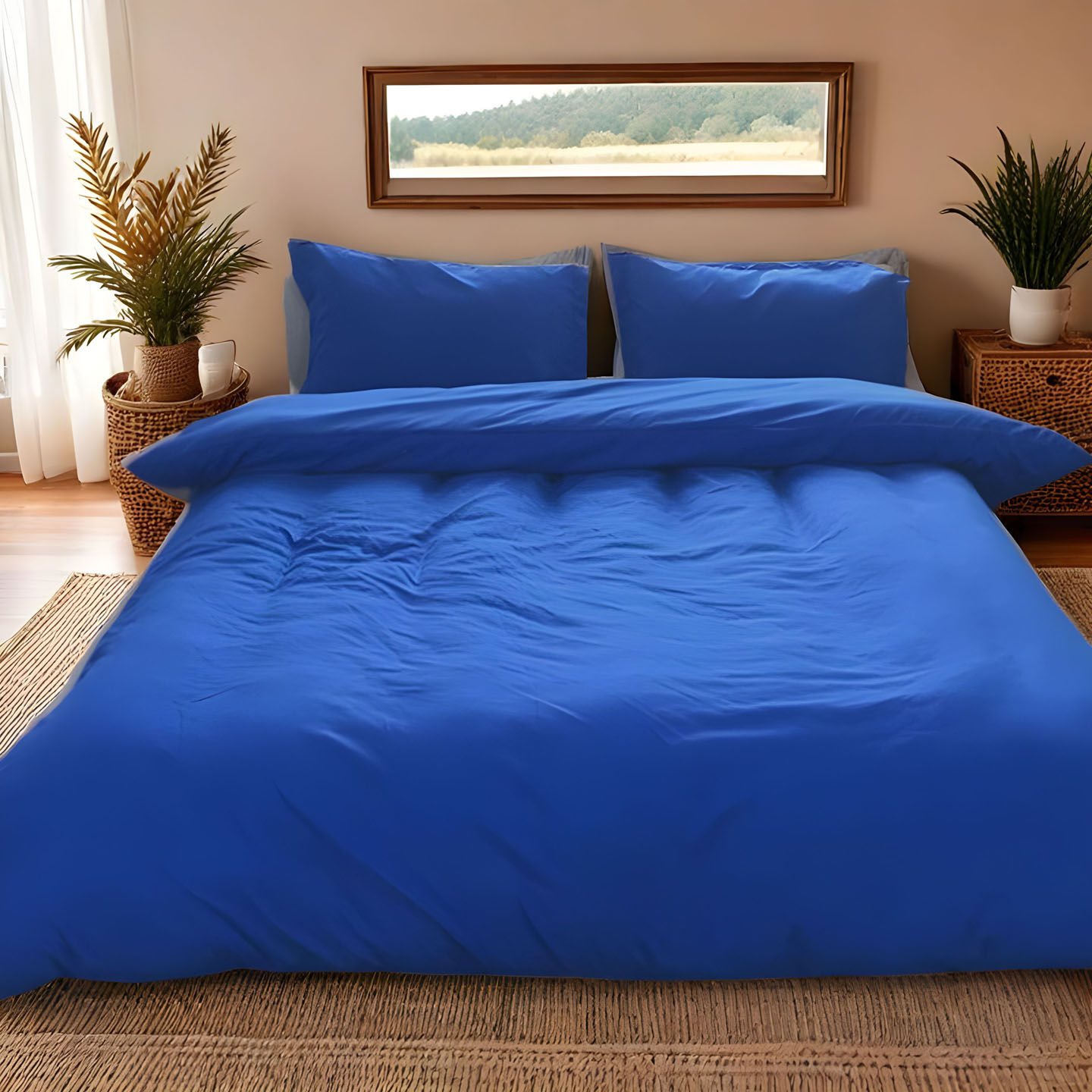 纯蓝色四件套学生宿舍套件亲肤棉