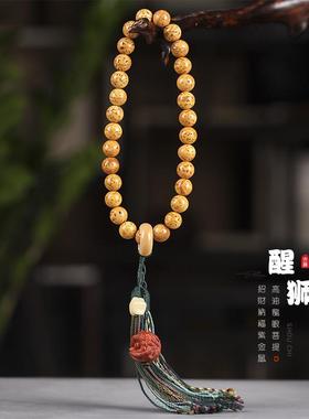 国潮民族风手工编织麻绳流苏手腕文玩素雅手持瑞兽吉祥醒狮手串