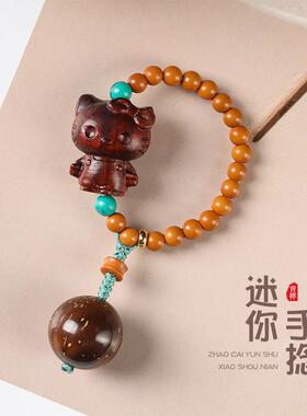 国潮原创橄榄核卡通凯蒂萌猫玉兔呈祥戒指搭配财源紫金鼠指环手捻