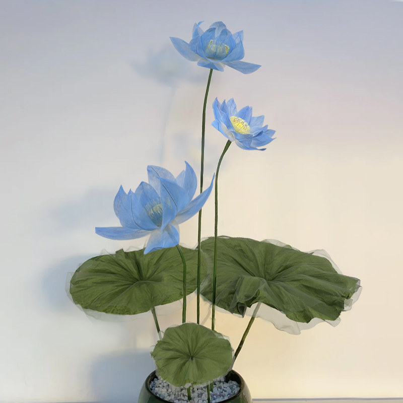 商场橱窗装饰大型仿真荷花欧根纱丝网花婚礼布置立体纱花网红美陈