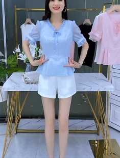 洋气收腰上衣女士2022新款夏装气质雪纺衫妈妈时尚衬衫遮肚子女装