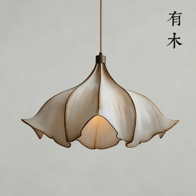 日式餐厅吊灯新中式侘寂风原木风艺术茶室灯具花瓣中古风复古南洋