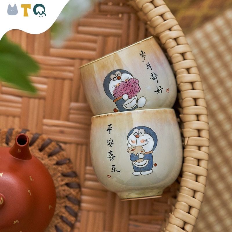 景德镇纯手工手绘哆啦A梦主人杯茶杯陶瓷卡通茶具复古窑变品茗杯