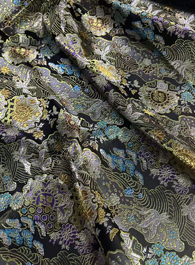 西阵织牡丹团高缎仿缂丝工艺提花缎汉服比甲马甲孔雀古风女装高端
