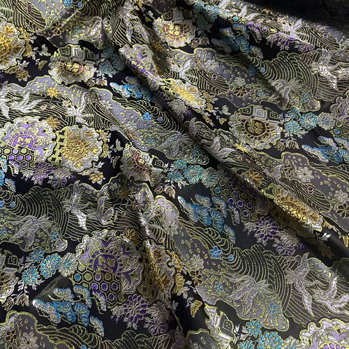 西阵织牡丹团高缎仿缂丝工艺提花缎汉服比甲马甲孔雀古风女装高端