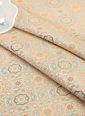 新兰方花仿宋锦复古国风面料朦胧黄色高级灰设计师马甲外套布料