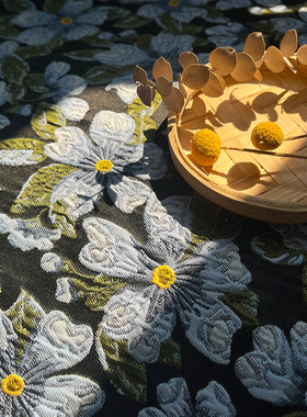 立体蓝色小花汉服赫本裙布面料