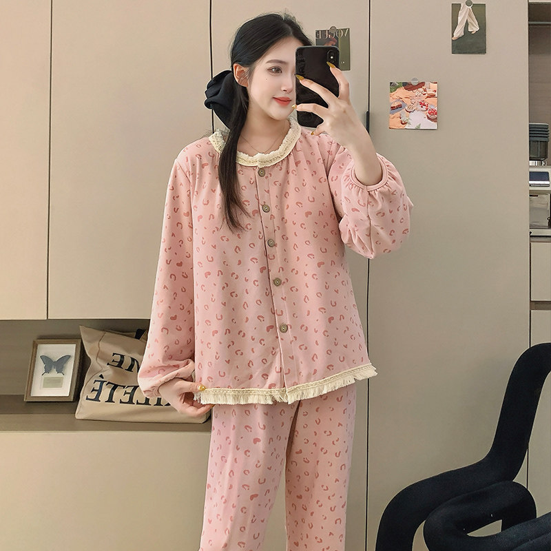 睡衣女秋冬季2025新款带胸垫加厚羊绒保暖长袖长裤套装家居服春秋