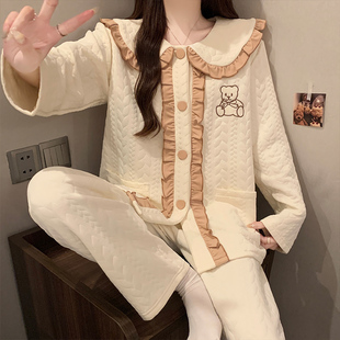 揭阳睡衣女款2025新款开衫空气棉夹层套装加厚保暖卡通甜美家居服