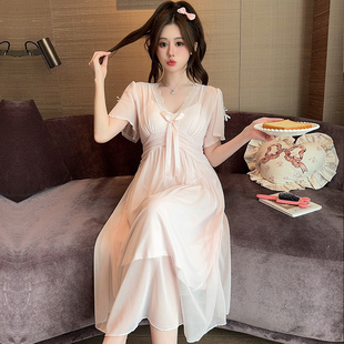 宫廷风甜美纯欲睡裙女夏季 网纱睡衣女带胸垫家居服可外穿 新款 短袖