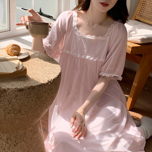宫廷公主风睡衣女夏季 蕾丝长裙 薄款 甜美可爱网纱睡裙夏天2025新款