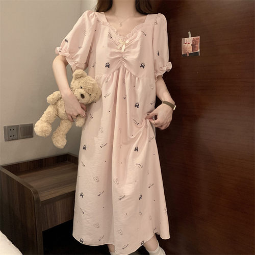 绝美好看睡裙女夏季2026新款带胸垫云朵棉短袖睡衣女家居服可外穿