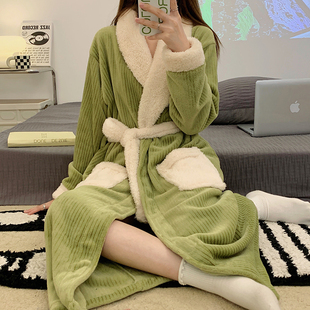 珊瑚绒睡袍女款秋冬2025新款加绒加厚保暖中长款浴袍家居服可外穿