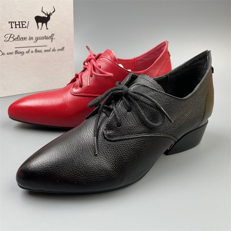2025新款真皮头层牛皮系带单鞋女