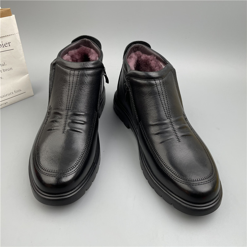 男士头层牛皮纯羊毛加厚男棉鞋