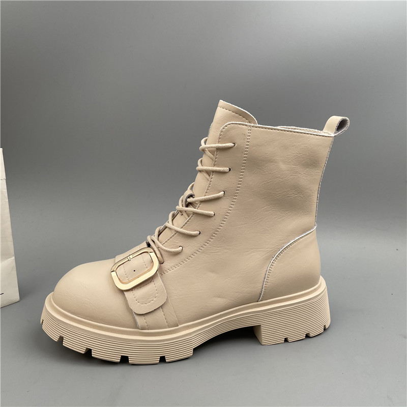 米色真皮牛皮马丁靴女单里透气