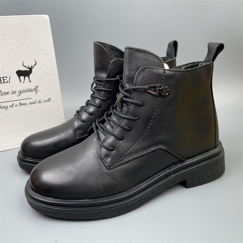 外贸品牌真皮头层牛皮女靴英伦风
