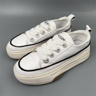 轻便运动鞋 松糕底系带板鞋 女百搭韩版 品牌36休闲风厚底真皮小白鞋