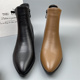 商场撤柜品牌真皮头层牛皮尖头短靴女粗跟拉链平跟马丁靴百搭靴子