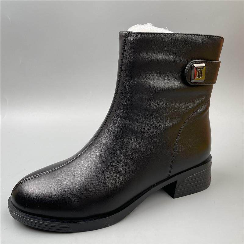 35码女鞋真皮头层牛皮低跟侧拉链