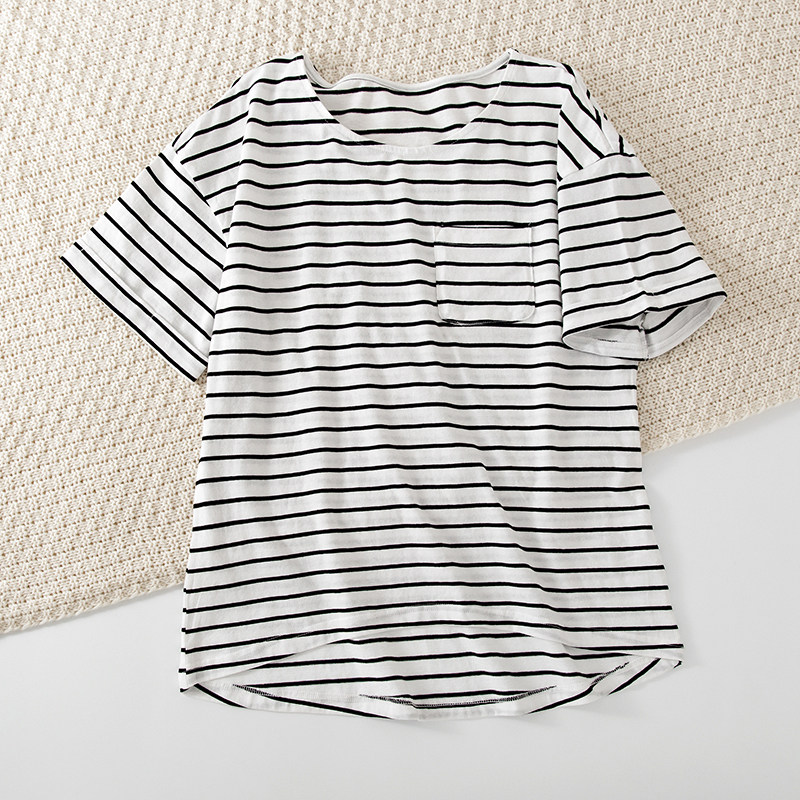 外贸日单夏季女款条纹短袖T恤圆领经典大码宽松白色上衣外贸女装,女装/女士精品,T恤,淘宝优惠券,粉丝福利购,淘宝优惠卷