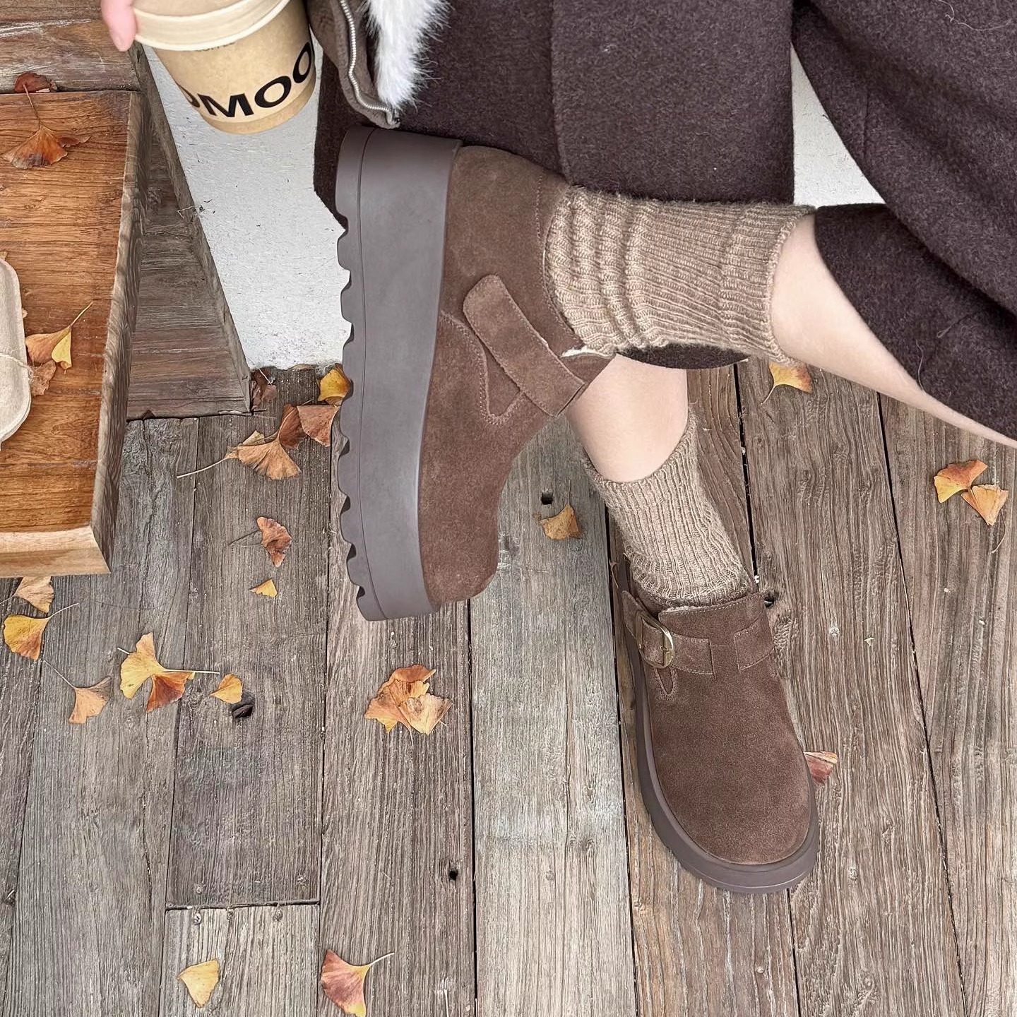 2025秋冬新款真皮复古厚底勃肯鞋