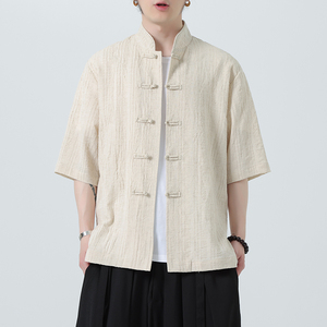 风衬衫男夏季大码中式棉麻衬衣唐装上衣汉服A321-1-C657-P70