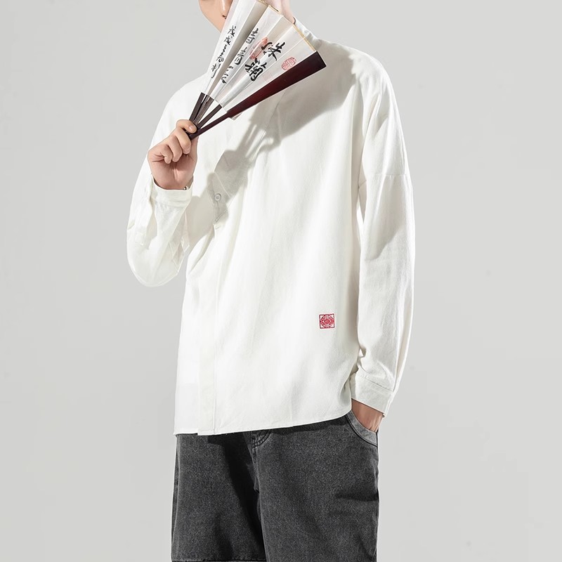 风男装亚麻长袖T恤唐装衬衣中式汉服佛系内搭A321-1-T821-P65,男装T恤,电商A321-1（原钱塘6020）