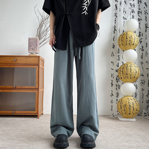 夏季新中式垂感长裤宽松阔腿风亚麻拖地裤A321-1-K938-P70图片