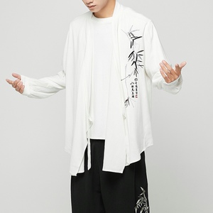 风改良汉服男披风古风竹子刺绣亚麻仙气开衫A321-1-F02-P70