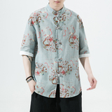 风夏季短袖衬衫汉服休闲大码印花男上衣唐装A321-1-C628-P50，男装衬衫，电商A321-1（原钱塘6020）