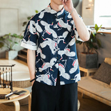 唐装短袖衬衫中式盘扣衬衣风亚衬衫A321-1-C617-P50，男装衬衫，电商A321-1（原钱塘6020）