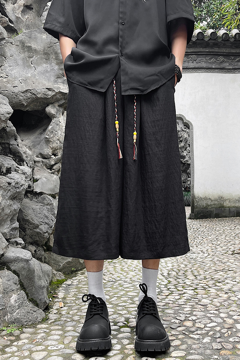 新中式夏季宽松直筒垂感七分阔腿风亚麻男裤A321-1-K937-P60,男装休闲裤,电商A321-1（原钱塘6020）