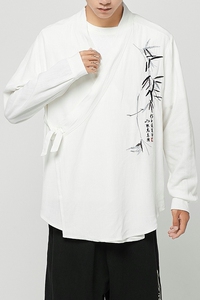风改良汉服男披风古风竹子刺绣亚麻仙气开衫A321-1-F02-P70图片
