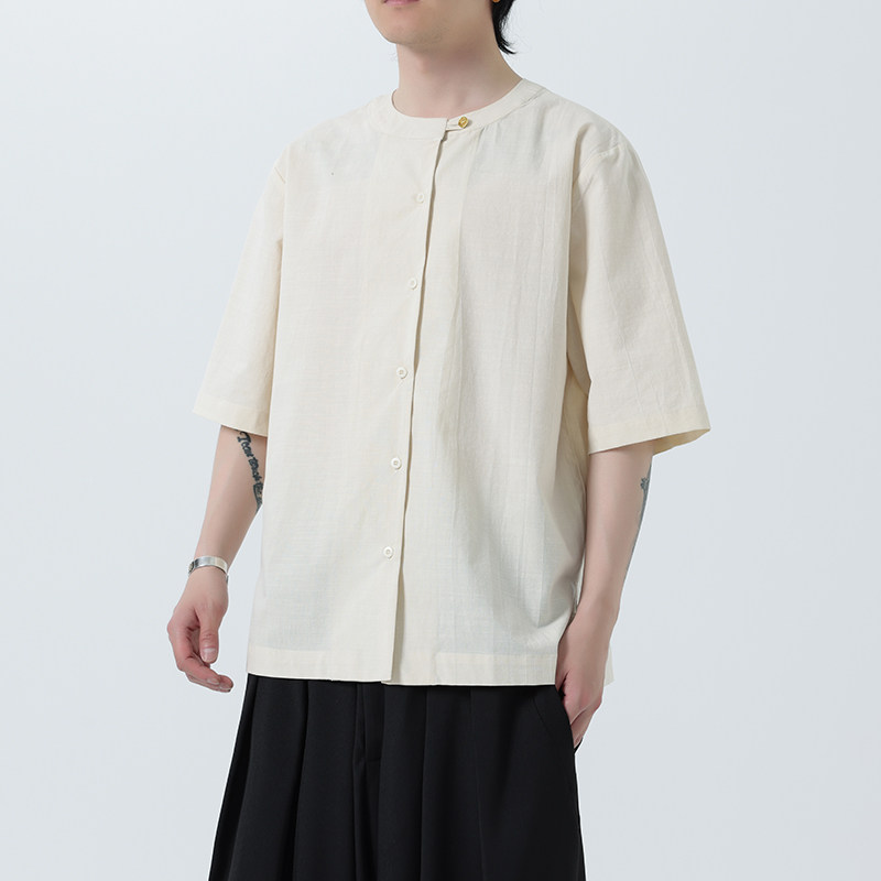 风复古短袖衬衫夏季薄款袖中式衬衣宽松唐装A321-1-C659-P65,男装衬衫,电商A321-1（原钱塘6020）