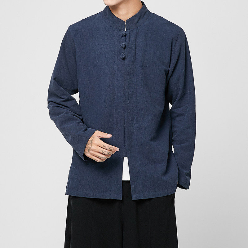风大码男装春夏长袖衬衫宽松亚麻盘扣衬衣A321-1-C623-P65,男装衬衫,电商A321-1（原钱塘6020）