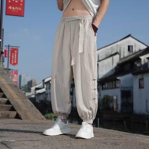 新中式夏季棉麻裤风薄款棉麻盘扣束脚裤A321-1-K910-P65图片