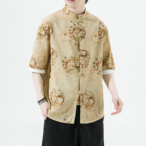 风夏季短袖衬衫汉服休闲大码印花男上衣唐装A321-1-C628-P50图片