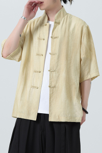 风唐装柳染亚麻短袖衬衫轻薄透气新中式汉服A321-1-C651-P75图片