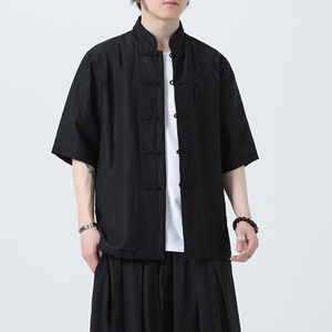 刺绣汉服风夏季轻薄亚麻短袖衬衫男新中式唐装A321-C650-P65图片