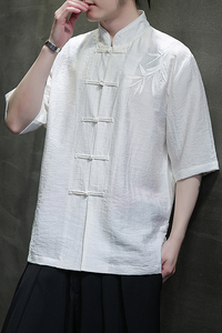 刺绣汉服风夏季轻薄亚麻短袖衬衫男新中式唐装A321-C650-P65图片