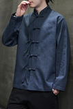 唐装春夏风古风棉麻汉服盘扣亚麻长袖衬衫A321-1-C633-P75，男装衬衫，电商A321-1（原钱塘6020）