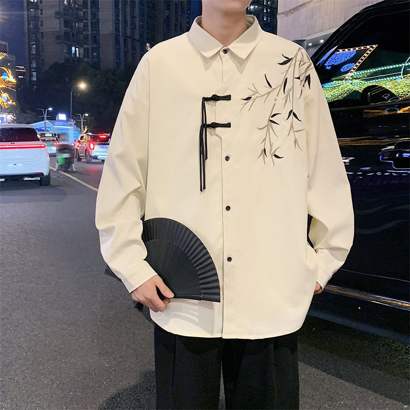新中式长袖衬衫男春秋季潮刺绣盘扣设计感衬衣A321-C6277-P50,男装衬衫,电商A321-1（原钱塘6020）