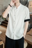 立领短袖衬衫男风盘扣提花条纹亚大码衬衣A321-1-C622-P40，男装衬衫，电商A321-1（原钱塘6020）